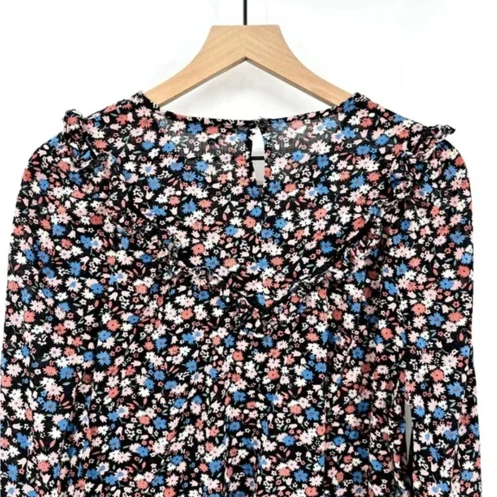 Madewell Ruffle-Yoke Puff Sleeve Prairie Top Spring Prairie Black Floral Size XL